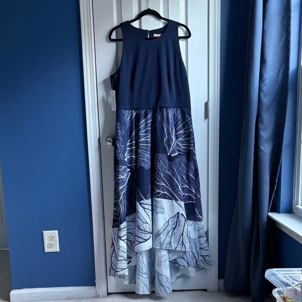 NWT Hutch Women's XL Altana 2fer Knit High Low Maxi Dress Navy White Coral Reef - Picture 1 of 10